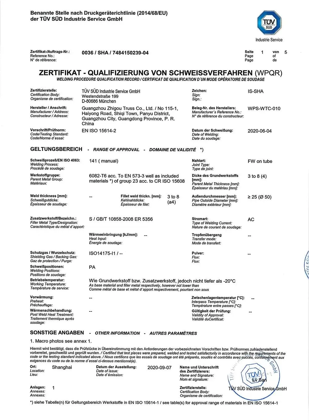 Welding Procedure Qualification Record
